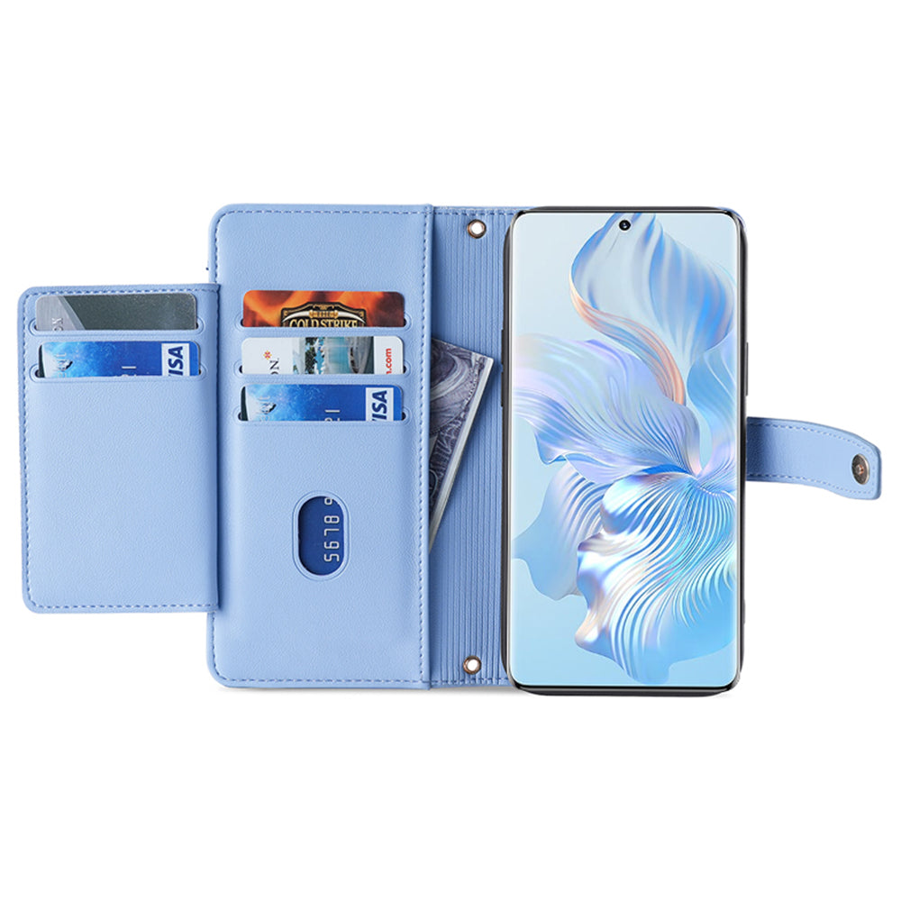 For Honor Magic6 5G Zipper Pocket Wallet Case Card Holder Leather Phone Cover with 2 Straps For Honor Magic6 5G Zipper Pocket Wallet Case Card Holder Leather Phone Cover with 2 Straps